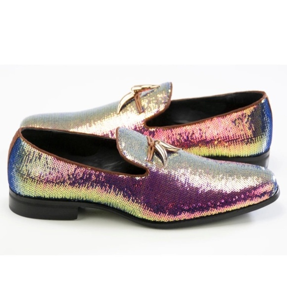 ROSE PEARL/GOLD SEQUIN DRESS LOAFER ABSOLUTELY STUNNING MOTHER OF PEARL SHINE - Picture 5 of 9